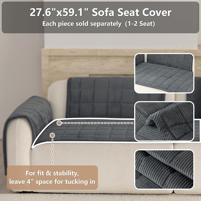 Premium Washable Couch Cover for Dogs, Non Slip Sectional Sofa Protector for L Shape Couch,Dog Couch Cover for Waterproof(1PC/27.6"x59.1",Dark Grey)