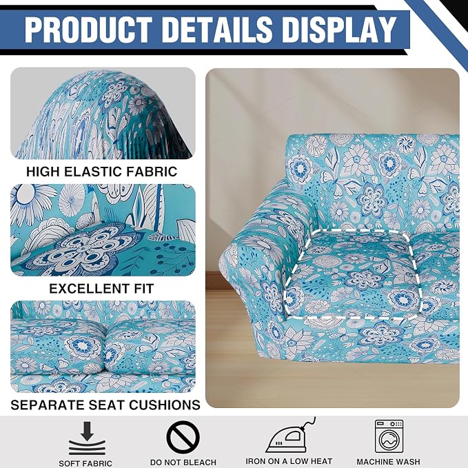 Stretch Couch Covers, Floral Printed Sofa Covers,2 Piece Armchair Slipcover with Separate Sect Cover,Washable Sofa Slipcover, Pet Friendly Furniture Protector Fit for Home (Armchair,Flower Shadow)