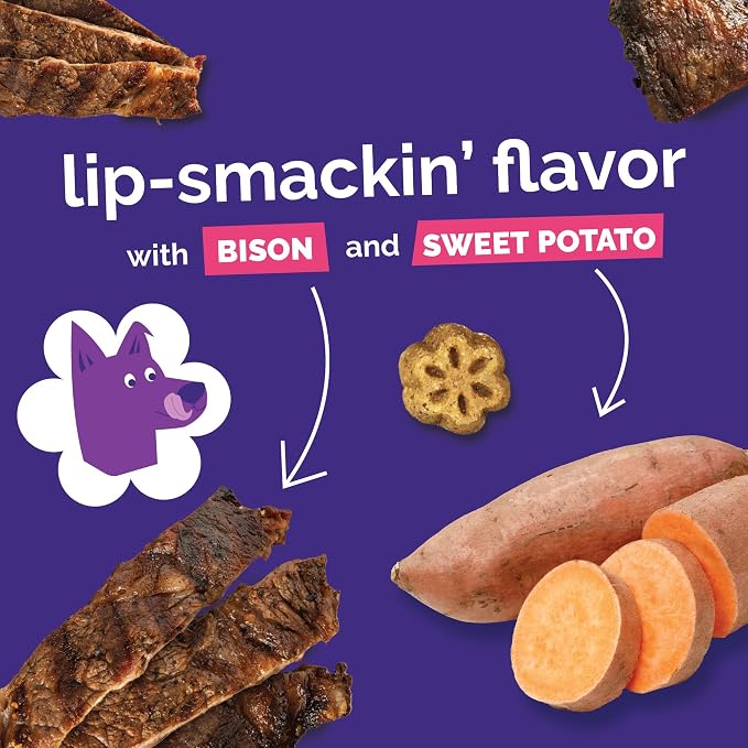 Fruitables Skinny Mini Dog Treats, Healthy Sweet Potato Treat for Dogs, Low Calorie & Delicious, Puppy Training, No Wheat, Corn or Soy, Made in the USA, Grilled Bison Flavor, 20oz