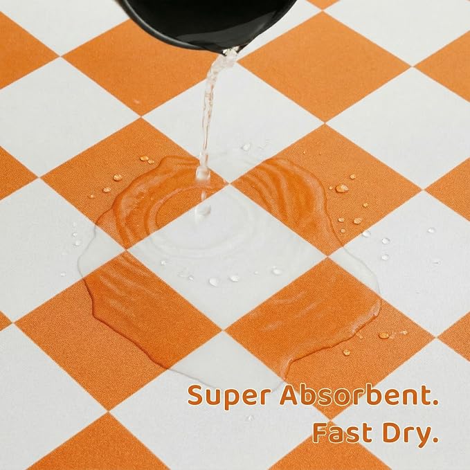Checkered Dog Feeding Mat, Absorbent Mats for Dog Food and Water Bowl, Dispenser, Aesthetic Orange Checkerboard Pet Placemat for Dogs, Cats, Puppy Accessories 16 x 24