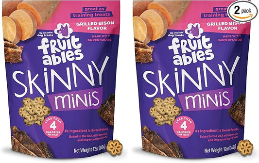 Fruitables Dog Treats, Grilled Bison, 12 Ounces Pack of 2 | Skinny Mini | Low Calorie | Training Treats | Wheat-Free