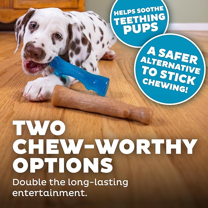 Outward Hound Puppy 2-Pack Dog Chew Toys – Real-Wood Blend Dogwood & Chewy TPE, Moderate Chewers, Small, 5.3"
