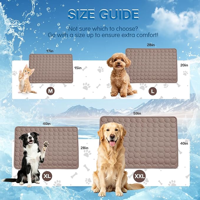 Cooling Mat for Dogs & Cats, Q-Max>0.4 Washable Cooling Pad for Small, Medium, Large & XL Pets, Portable Non-Slip Indoor & Outdoor Cooling Dog Bed Mat for Floor, Sofa, Car Seat, Crate, Kennel