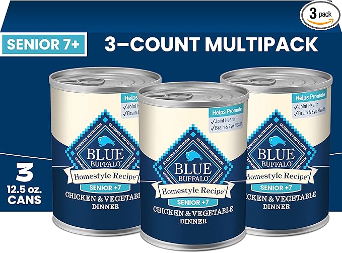 Blue Buffalo Homestyle Recipe Chicken & Vegetable Dinner Paté Natural Wet Dog Food for Senior 7+ Dogs, Made with Natural Ingredients, Vitamins & Minerals, 12.5-oz. Can (3 Count)