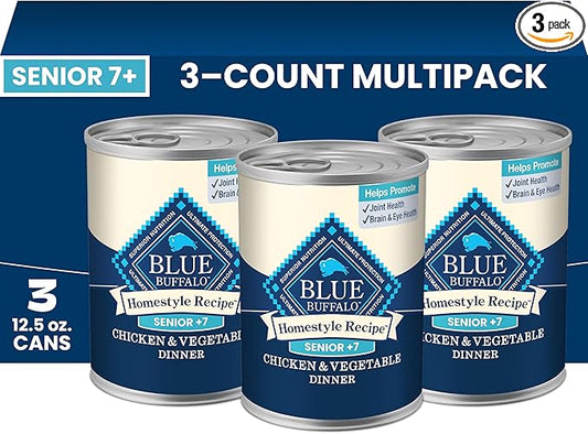 Blue Buffalo Homestyle Recipe Chicken & Vegetable Dinner Paté Natural Wet Dog Food for Senior 7+ Dogs, Made with Natural Ingredients, Vitamins & Minerals, 12.5-oz. Can (3 Count)