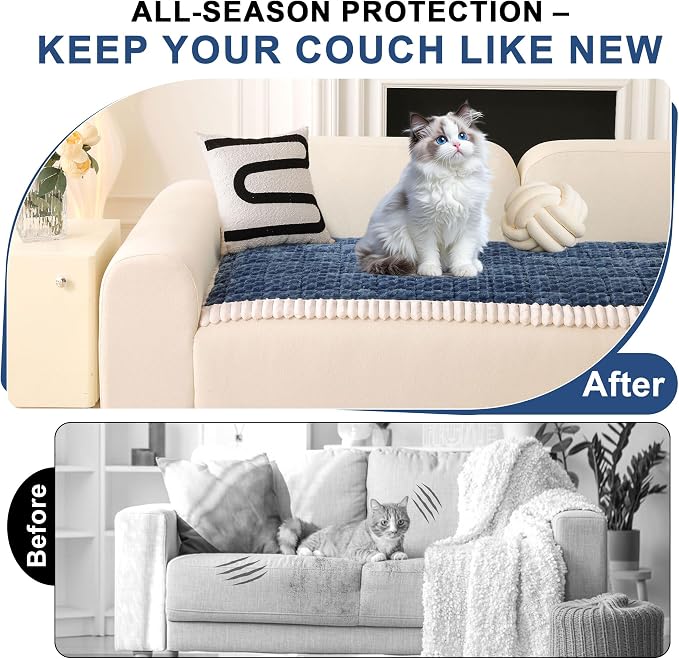 OTOB Couch Covers for Sofa Pet Friendly, Washable & Non Slip Fuzzy Dog Couch Cover Love Seat Sofa Slipcovers Cushion Mat, Cozy Soft All Seasons Plush Furniture Protector (Blue, 27.6" x 59.1")