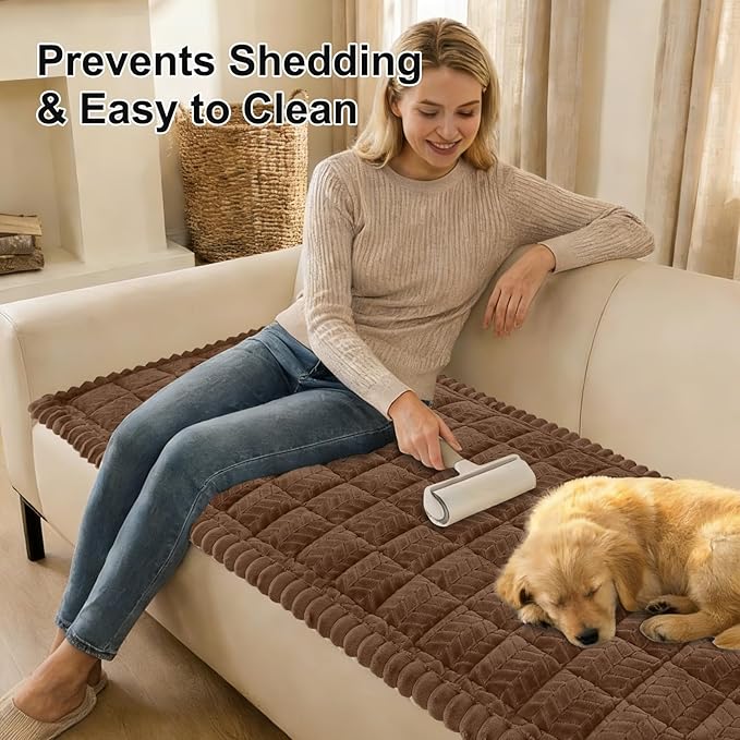 Smiry Couch Cover for Dogs, Non Slip Fuzzy Pet Sofa Covers Washable for 3 Cushion Couch, Soft Thick Furniture Protector for Cats Dogs, Against Fur, Dirt, Scratch Resistant (Brown, 27.6"x95")