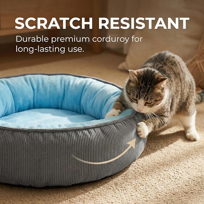 Calming Dog Bed for Small Dogs 18"x20" - Washable Donut Pet Bed with Anti-Slip Bottom, Soft Puppy Bed for Indoor Kittens and Cats with Removable Cover (Sky Blue)