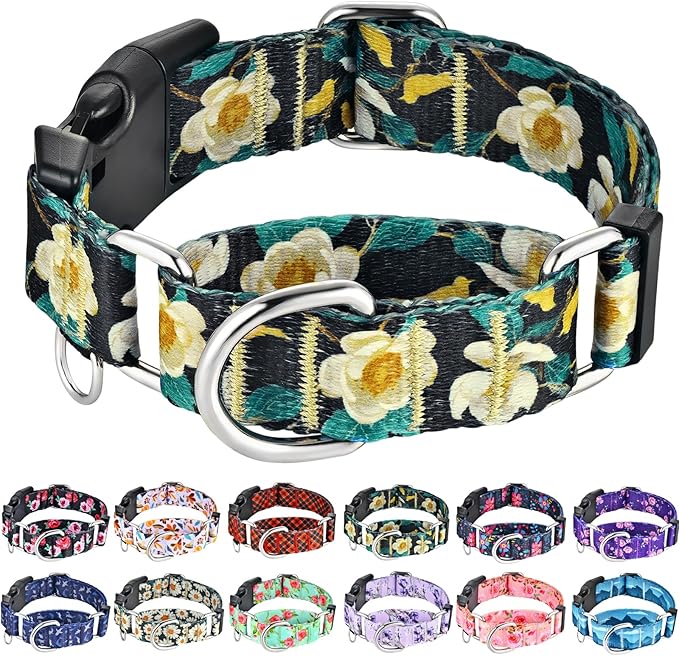 Martingale Collar for Dogs Floral Dog Collars for Small Medium Large Dogs with Buckle Adjustable Soft Nylon Dog Collar (Luxury Golden Flowers, Small)