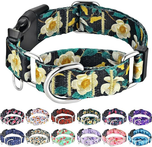 Martingale Collar for Dogs Floral Dog Collars for Small Medium Large Dogs with Buckle Adjustable Soft Nylon Dog Collar (Luxury Golden Flowers, Small)