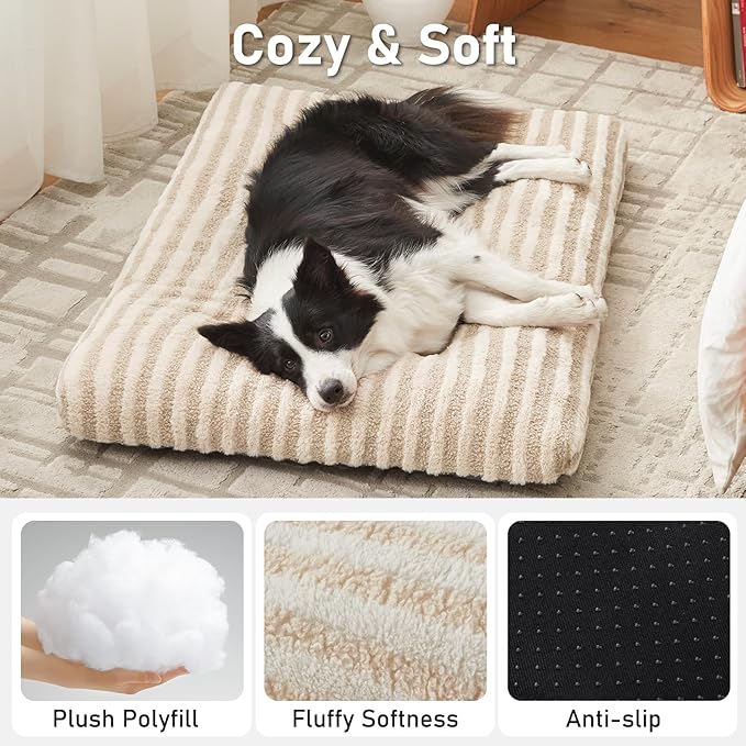 FURTIME Washable Small Dog Bed, Deluxe Dog Crate Beds Comfy Fluffy Kennel Pad Anti-Slip Pet Sleeping Mat for Puppy/Cat, Machine Washable Dogs Pillow, 23"x18"x3", White