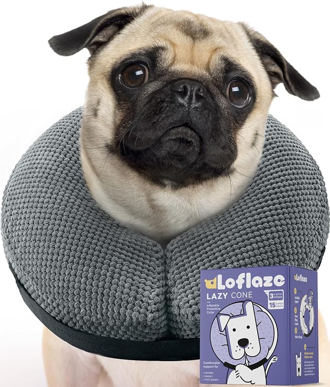 Loflaze Soft Inflatable Dog Cone Collar Alternative After Surgery - Dog Neck Donut E Collar for Large Medium Small Dogs Cats Post Surgery - Recovery Collar to Stop Licking - Grey, L