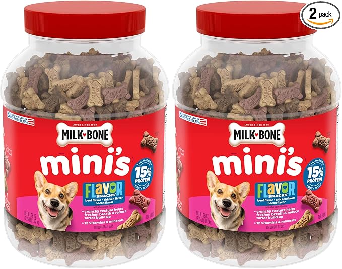 Milk-Bone Flavor Snacks Mini’s Dog Biscuits, Flavored Crunchy Dog Treats, 36 Oz. Canister (Pack of 2)