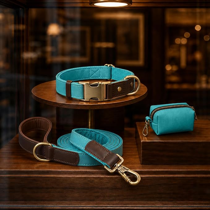 Didog Soft PU Leather Dog Collar for Large Dogs,Classic Adjustable Wide Dog Collars with Quick Release Metal Buckle,Easy Clean and Comfortable with Nylon Lining,Light Blue,XL Neck 20-27", Width 1¼"