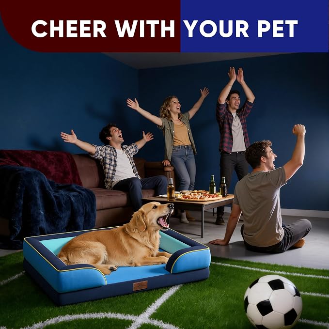 Comfort Expression Orthopedic Dog Bed for Large Dogs 36x27 Inch, Waterproof Egg Crate Foam Large Pet Bed with Bolsters, Dog Couch with Washable Cover & Non-Slip Bottom, New Jersey