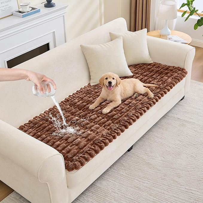 Waterproof Dog Couch Cover, Non Slip Pet Sofa Protector, Thick Fuzzy Couch Cover for Dogs, Machine Washable Furniture Protector, Scratch Resistant Pet Couch Mat(Light Coffee, 28" x 83"/70 x 210cm)