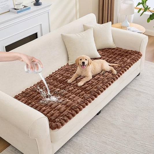 Waterproof Dog Couch Cover, Non Slip Pet Sofa Protector, Thick Fuzzy Couch Cover for Dogs, Machine Washable Furniture Protector, Scratch Resistant Pet Couch Mat(Light Coffee, 28" x 59"/70 x 150cm)