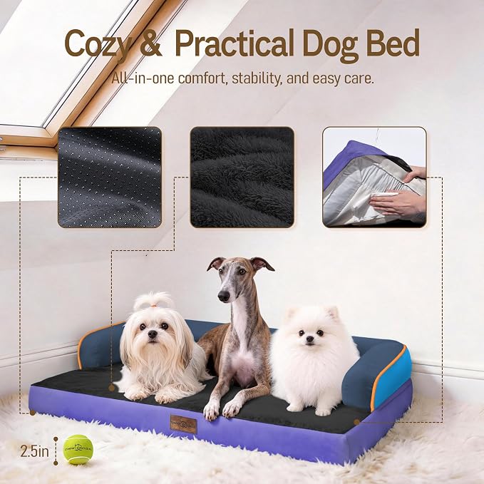 Comfort Expression Extra Large Dog Bed Orthopedic - XL Waterproof Washable Pet Bed for Big Dog Memory Foam Sofa Bolster Pet Couch with Removable Cover - 42 x 30