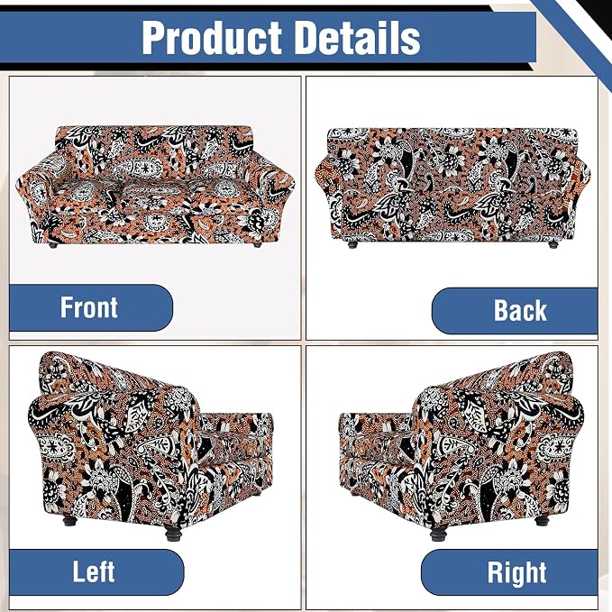 Stretch Couch Covers for 4 Separate Cushion Couch Sofa-Floral Printed Couch Sofa Cover,Washable Sofa Slipcover,Pet Friendly Furniture Protector with Elastic Bottom,Universal Fit for Home(Couch,Cover)