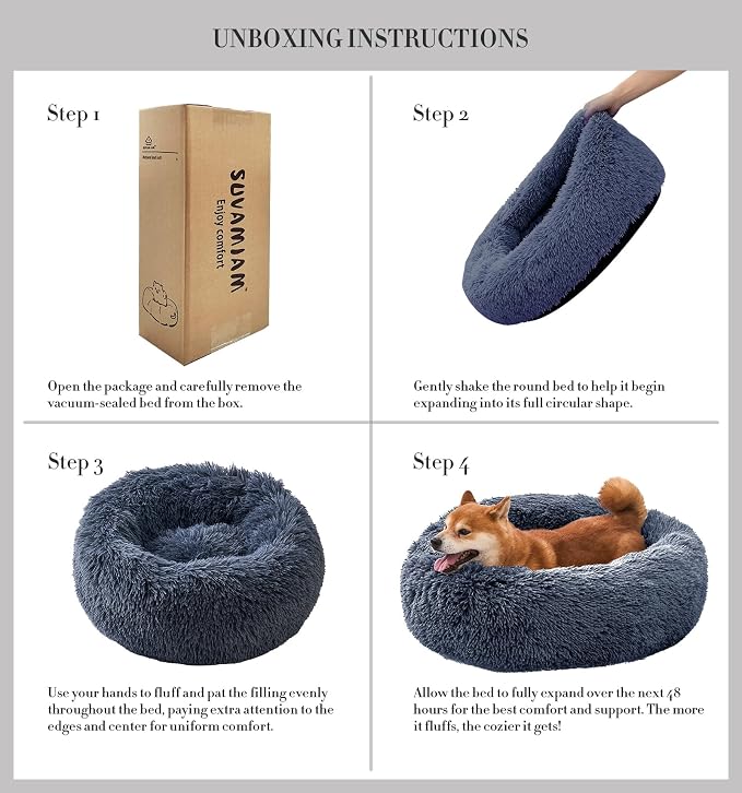 Comfort Donut Dog Bed - Ultra-Soft Pet Bed with Neck Support, 3 Sizes (Machine Washable) for Small/Medium/Large Dogs & Cats (Gray, 24''Lx24''Wx8''Th)