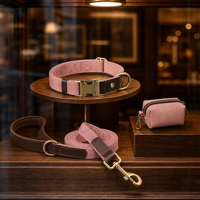Didog Soft PU Leather Dog Collars for Medium Dogs,Classic Adjustable Dog Collars with Quick Release Metal Buckle,Easy Clean and Comfortable with Nylon Lining,Pink,M Neck 14-19"