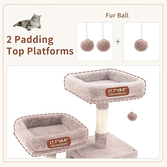 Gitelsnour Multi-Level Cat Tree for Indoor Cats, Cat Tower with 2 Scratching Boards, 2 Plush Padding Platforms, Cat Condo House with Hammock, Basket, Muchroom GCT022MU