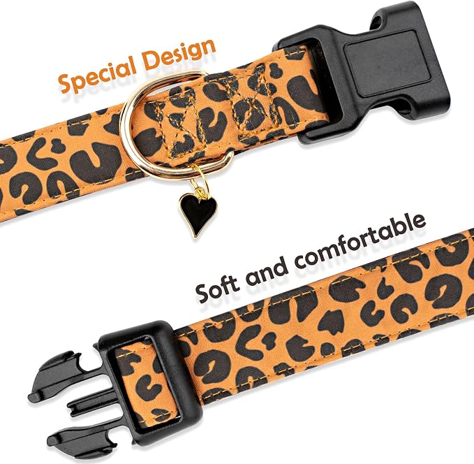 Faygarsle Brown Leopard Print Dog Collar for Small, Medium, Large Boys Girls Dogs L