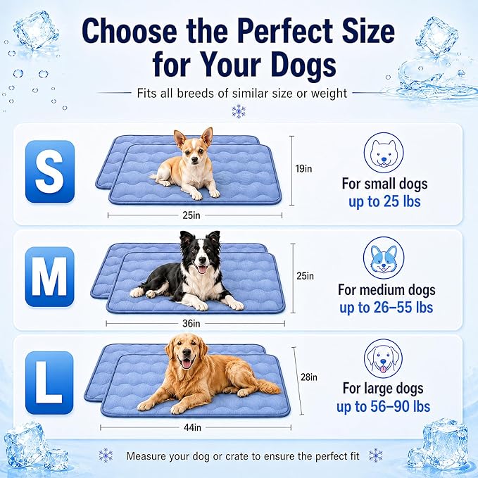 2 Pack Dog Cooling Mats 44" x 28", Q-Max 0.5+ Arc-Chill Fiber Self-Cooling Pet Pads, Thick Durable Cool Touch Crate Mats for Large Dogs & Medium Dogs, Non-Slip Washable, Gel-Free Pet-Friendly Design