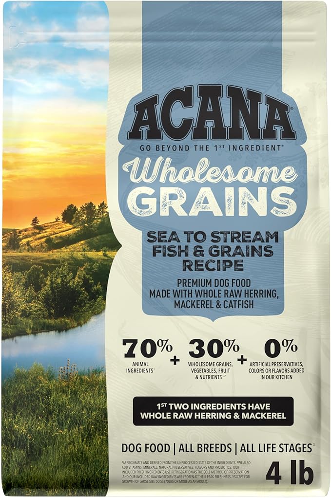 ACANA Wholesome Grains Dry Dog Food Sea to Stream Saltwater Fish Recipe 4lb Bag