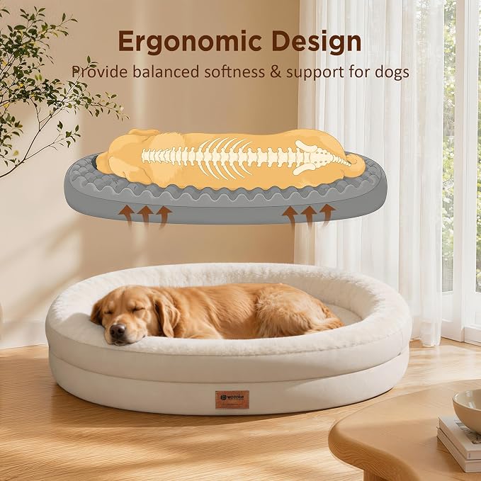 Orthopedic Dog Bed for Extra Large Dogs, XL Waterproof Dog Bed with Bolsters, Supportive Egg Crate Foam Pet Couch Bed with Removable Washable Cover & Non-Slip Bottom, Light Beige