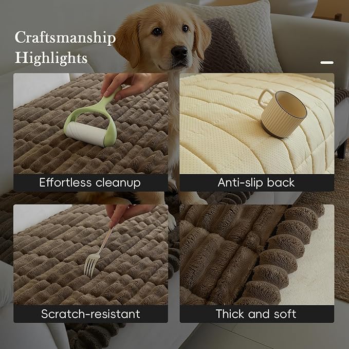 Linear Grid Couch Cover for Dogs Non Slip - Thick Wear-Resistant Pet Sofa Protector for 3 Cushion Couch Large Silicone Particles Washable Furniture Mat for Dogs Cats Sectional