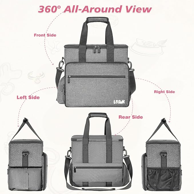 5 Set Dog Travel Bag for Supplies, Dog Lovers, Large Pet Travel Kit Includes 2 Food Containers&2 Collapsible Bowls、Placemats,Grey