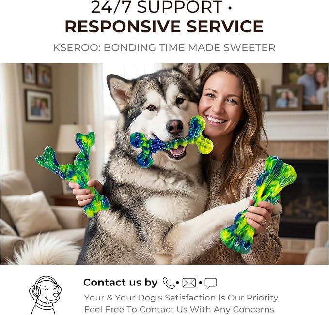 Kseroo Dog Chew Toys, 3-Pack, Peanut Butter, Medium & Large Dogs, Green | Indestructible, Rock-Hard Nylon, For Aggressive Chewers, 25-90lbs, Keeps Dogs Busy