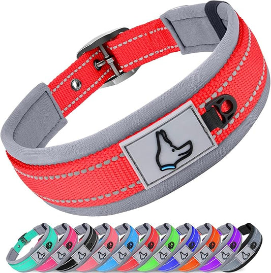 Joytale Dog Collar for Small Dogs, Neoprene Padded and Adjustable, Reflective Wide Heavy Duty Pet Collars with Durable Metal Belt Buckle for Walking, Red, S