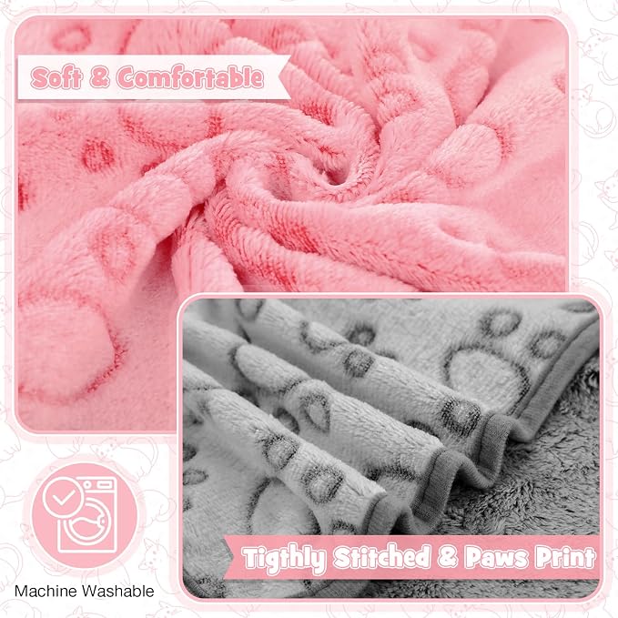 Tegeme 12 Pcs Pet Blankets 23 x 16 Inch Soft Fluffy Fleece Dog Cat Warm Paw Print Pattern Blankets Flannel Throw for Pets Dog Puppy Cat(Multicolor)