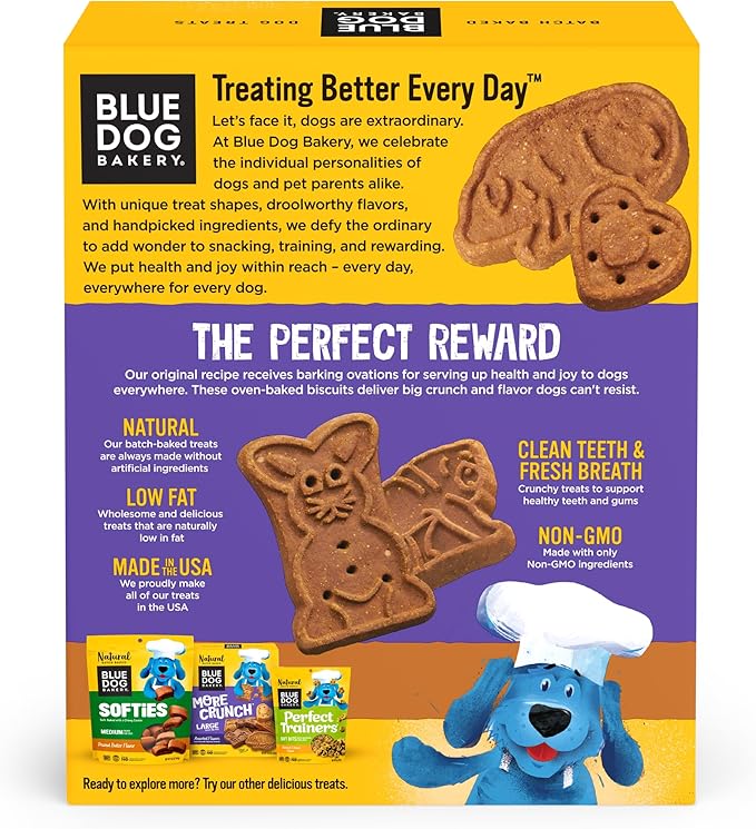 Blue Dog Bakery Natural Dog Treats, More Crunch Large, Peanut Butter, 18oz (6 Count)