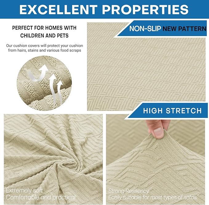 XINEAGE New 4 Pieces Extra Large Couch Covers for 3 Cushion Sofa Super Stretch Sofa Cover for 3 Large Seat Cushion Universal Slip Cover for Living Room (Light Beige), 91"-110"(3 Cushions)