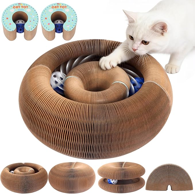 Extensible Cat Scratcher Cardboard Toy | Magic Accordion Scratching Pad with Bell Ball - Foldable & Reversible Interactive Kitty Play for Indoor Cats (2 Pack)