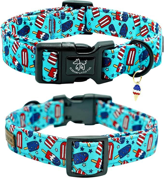 Elegant little tail Independence Dog Collar, 4th of July Holiday Pet Collars Cotton Patriotic Puppy Girl or Boy Soft Pet Gift Adjustable Dog Collar for Small Medium Large Dogs