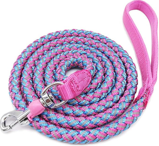 2/3/4/6/10 Foot Reflective Dog Leash Strong Nylon Rope Braided Heavy Duty for Large Medium Small Dogs Walking Training Leads (Pink, 4ft * 1/2")