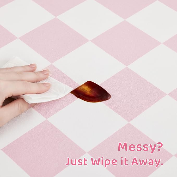 Checkered Dog Feeding Mat, Absorbent Mats for Dog Food and Water Bowl, Dispenser, Feeder, Retro Aesthetic Pastel Pink Checkerboard Pet Placemat for Dogs, Cats, Puppy Accessories, 16" X 24”