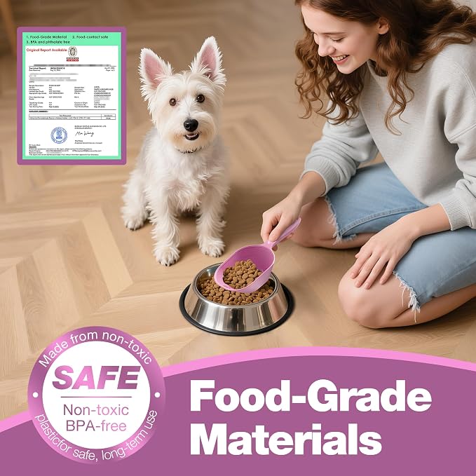 Dog Food Scoop 2 Pack, Pet Cup Capacity Cat Food Scooper With Measuring Lines For Dog, Puppy and Cat Coffee Bean, Flour Scoop Purple