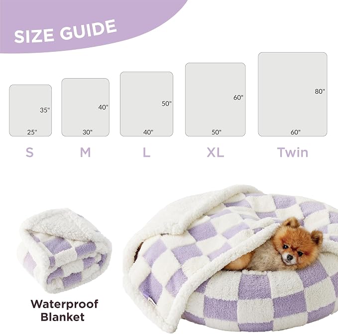 LE SURE Waterproof Puppy Blanket for Small Dogs - Washable Double Sided Dog Blankets with Warm Jacquard Shag and Soft Sherpa Fleece, Pet Cat Blanket for Couch Protection, 3D Textured Cloud, Purple