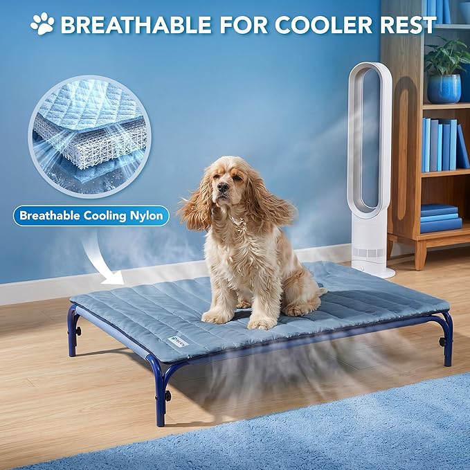 PetAmi Dog Cooling Mat, Q-Max Pet Cooling Blanket with Thick Cushioning, Self Cooling Pad for Dogs & Cats, Reversible Summer Mat for Crate, Couch, Kennel, Navy/Dusty Blue, Large (40x60)