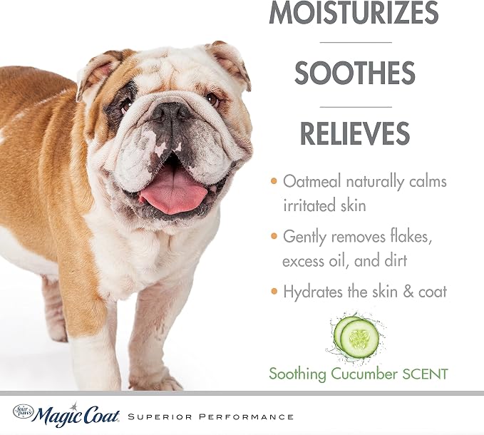 Four Paws Magic Coat Hypoallergenic Nourishing Oatmeal Shampoo for Dogs, Moisturizing Dog Wash for Itchy Dry Skin, Dog Grooming, Soothing Cucumber Scent, 16 Ounce