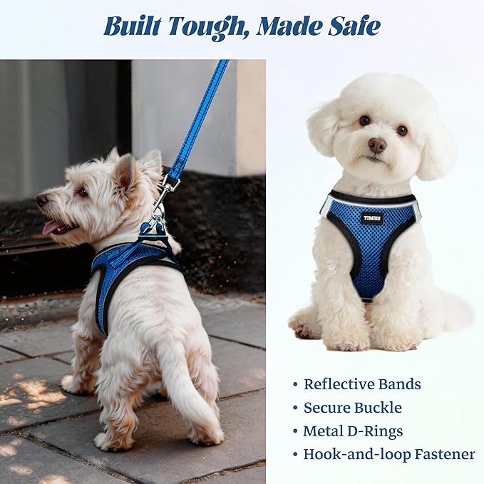 YIMEIS Dog Harness and Leash Set, No Pull Soft Mesh Pet Harness, Reflective Adjustable Puppy Vest for Small Medium Large Dogs, Cats (Royal Blue & Black, Small (Pack of 1)