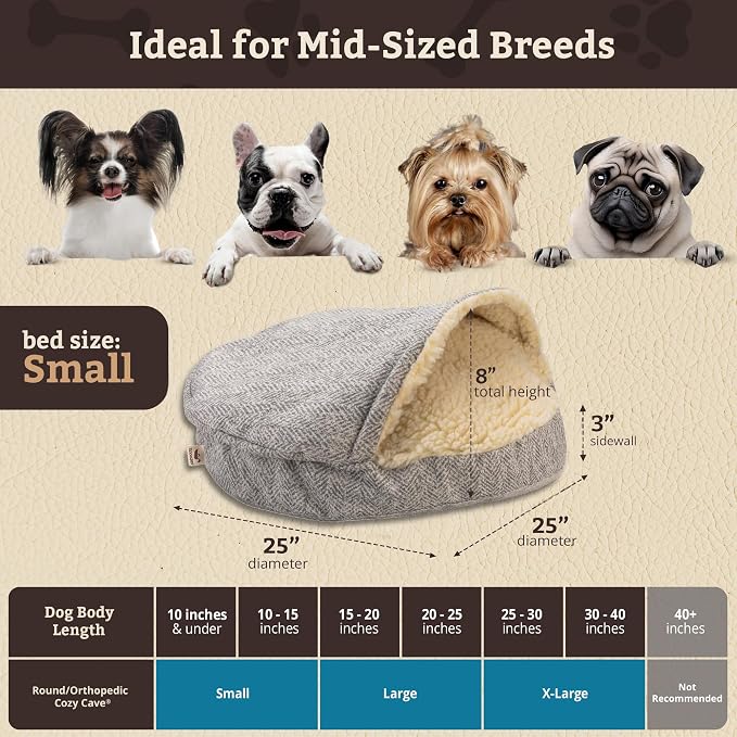 Snoozer Cozy Cave Dog Bed - Indoor Dog Bed with Cover Cave, Covered Calming Burrow for Small Sized Pets with Blanket Attached, Enclosed, Removable Washable Cover - Small, Palmer Dove