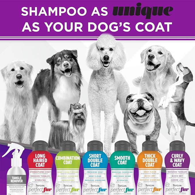 TropiClean Perfect Fur Natural Detangling Dog Shampoo for Doodles, Poodles, and Breeds with Curly Wavy Coats, Moisturizing Shampoo, Puppy Safe, 16oz.