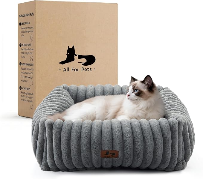 Cute Dog Bed for Small Dogs & Cats,Washable Fluffy Cat Beds for Indoor Cats, Rectangle Orthopedic Memory Foam Puppy Beds with Anti-Slip Bottom, 20 x19 x 7 Inches, Grey(20x19x6inchs)