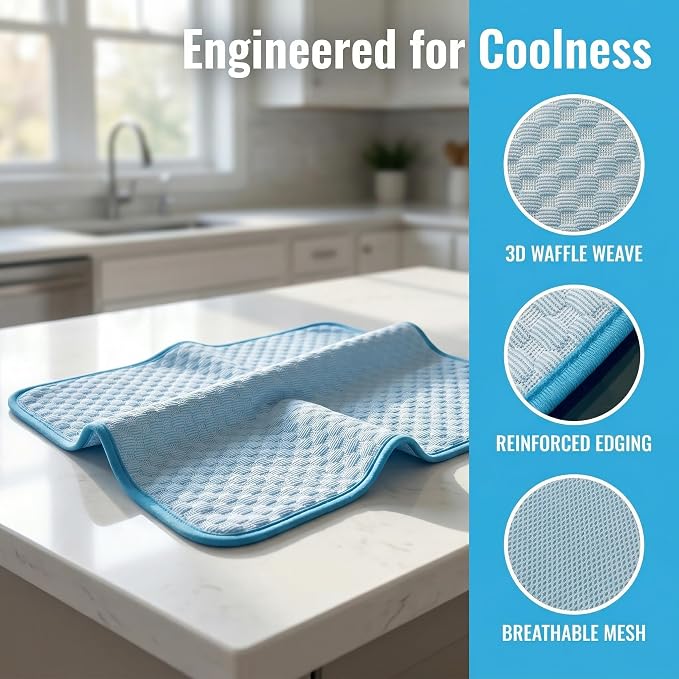Dog Cooling Mat for Large Dogs 31"x23", Non-Slip Washable Ice Silk Cool Pad for Pets Up to 33 lbs, Rugged Self-Cooling Pet Bed for Indoor & Outdoor Summer Use, Blue